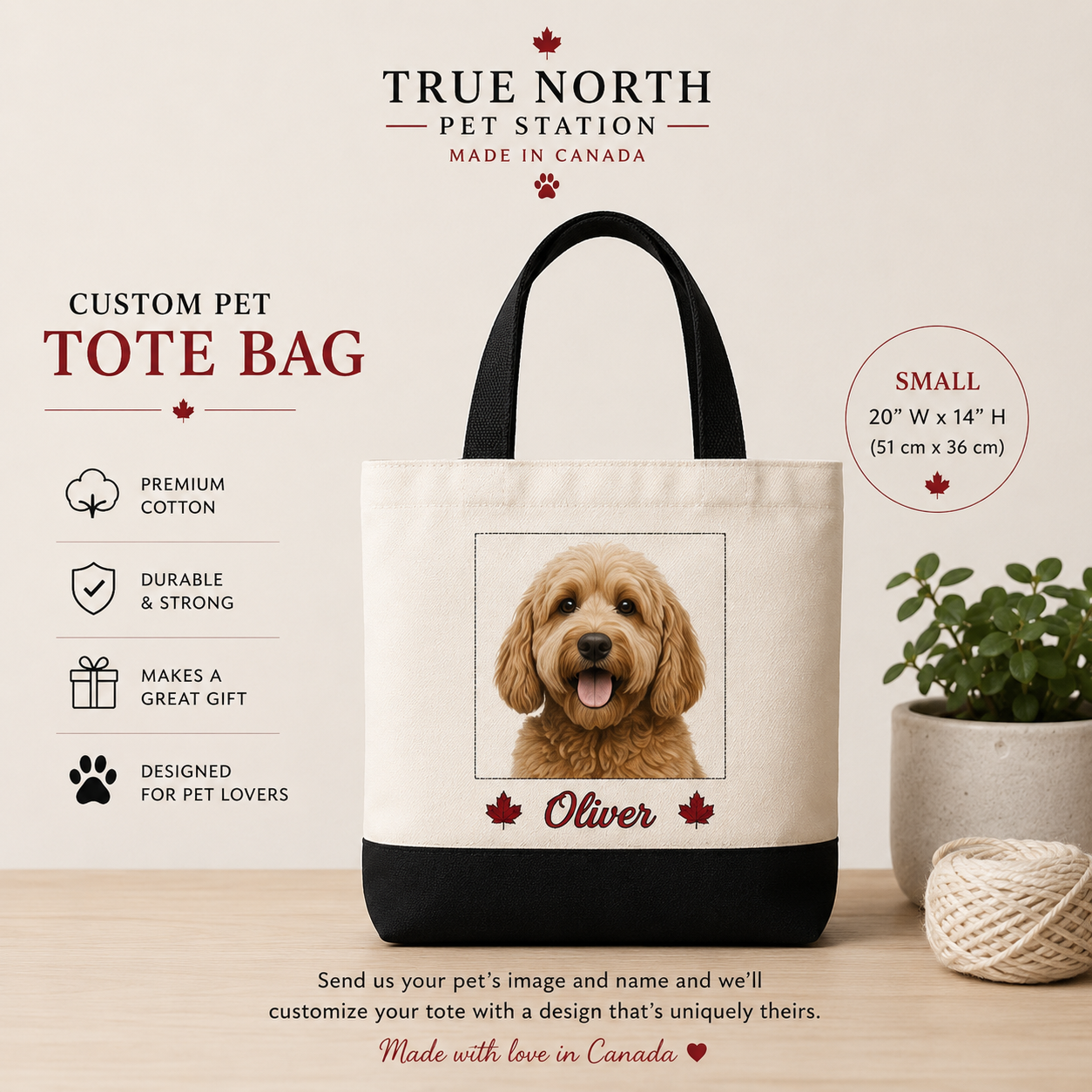 Custom Pet Tote Bag Small – 20 x 14 inches with Goldendoodle named Oliver