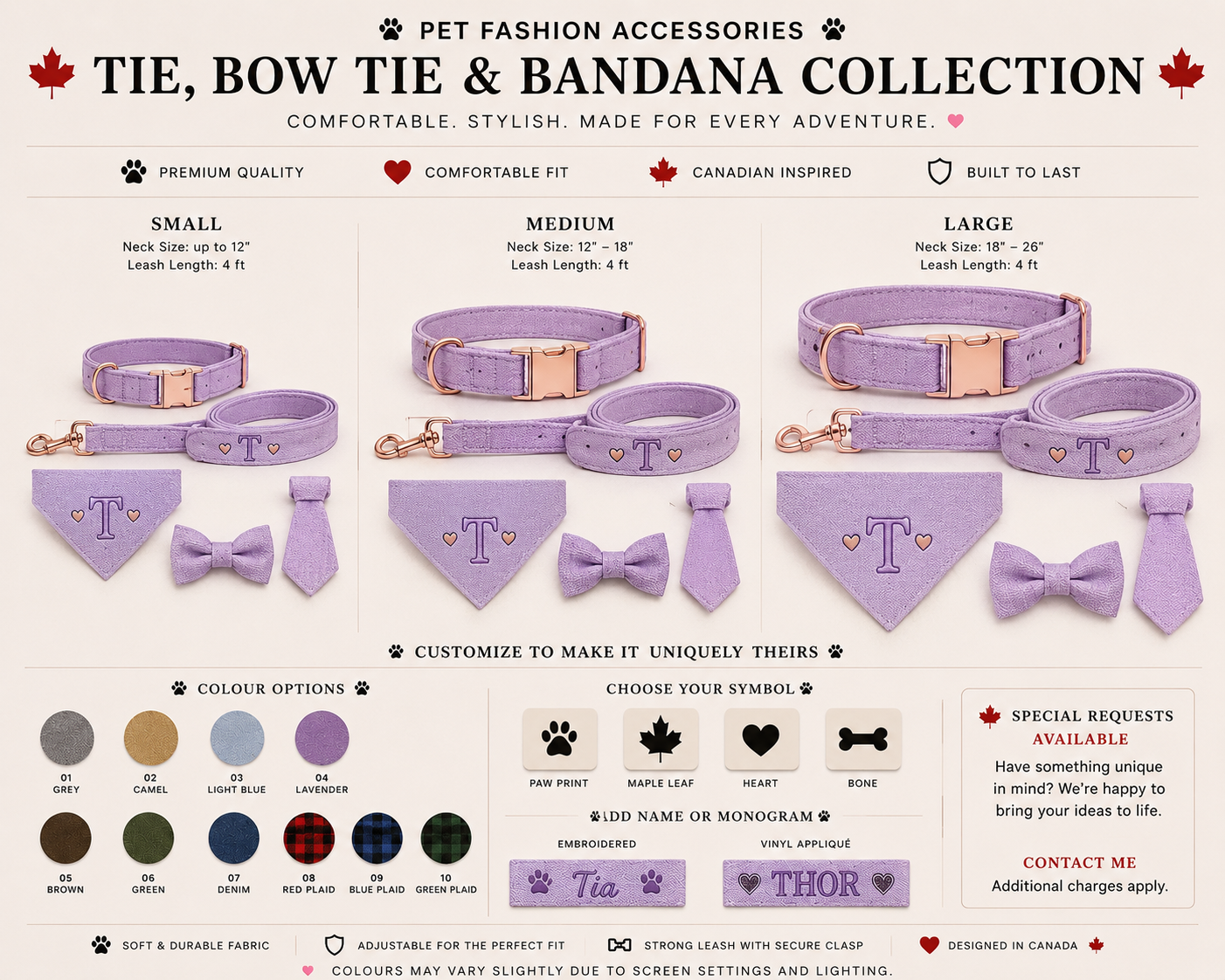 Tie, Bow Tie & Bandana Collection size guide - Small, Medium, Large
