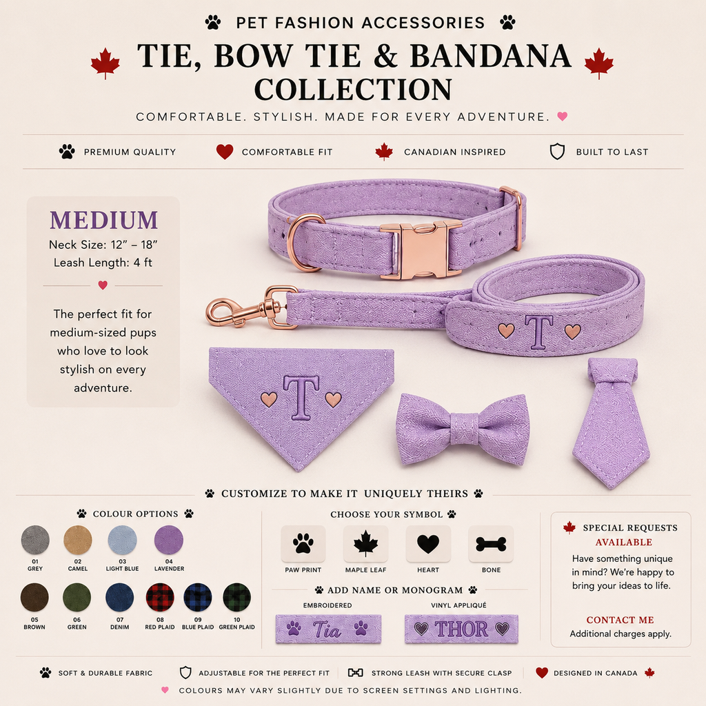 Personalized Pet Bow Tie in Lavender - Medium size with embroidered monogram