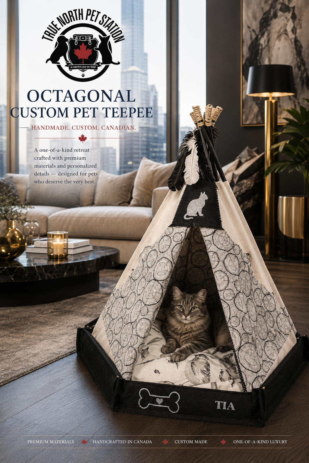Luxury Hexagon Custom Pet Teepee – handcrafted bespoke pet retreat by True North Pet Station