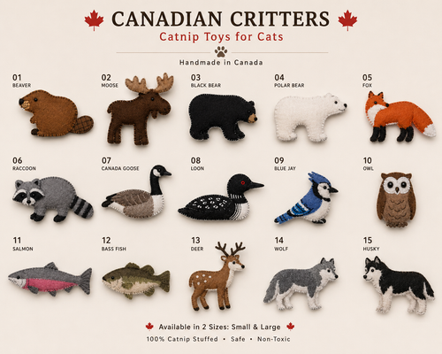Canadian Critters catnip toys for cats – 14 handmade felt Canadian animal designs in small and large sizes
