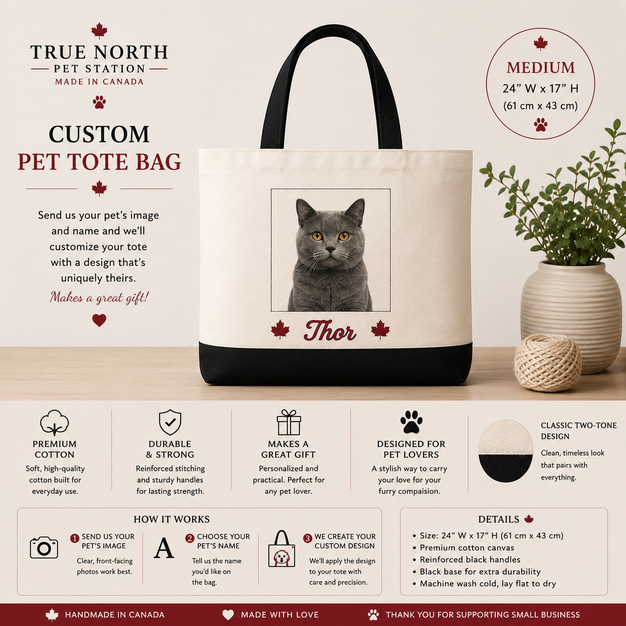 Custom Pet Tote Bag Medium – 24 x 17 inches with grey cat named Thor