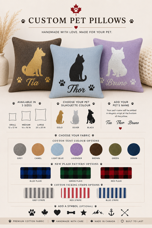 Custom Pet Inspired Pillow – three sizes with silhouette designs and fabric options